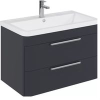 Balterley Calwich Contemporary Bathroom Wall Hung Vanity Unit with 2 Soft Close Drawers & 1 Tap Hole Polymarble Basin, Dark Grey, 800mm