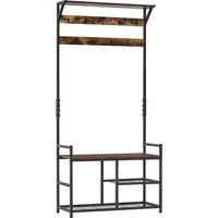 HOMCOM Perchero con Zapatero Perchero de Entrada Recibidor con 3 Estantes 9 Ganchos Patas Ajustables Estilo Industrial para Pasillo Dormitorio 84x34,5x180 cm Color Negro Marrón