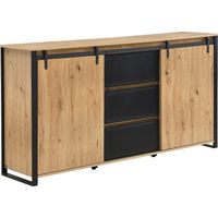 Vente-Unique – Buffet industriel 170 cm en MDF et métal noir – 2 portes coulissantes et 3 tiroirs – Rangement pratique pour espaces de vie