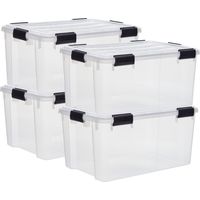 Iris Ohyama Luftdichte Kunststoff-Aufbewahrungsboxen mit Deckel, 50L, 4er-Set, Transparent, Hermetischer wasserdichter Verschluss, Robust Schnappverschlüsse, Stapelbar, Staubschutz, BPA-frei, DDAT-L