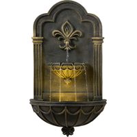 Teamson Home 80 cm Fleur-De-Lis Wall-Mounted Outdoor Fountain with Integrated Led Lighting and Decorative Black and Gold Finish, Black & Gold