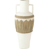 Vase terracotta blanc anses décor herbes naturelles et motifs - Blanc terracotta et herbes naturelles