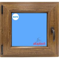 Ventana PVC 600x600 Roble Dorado Oscilobatiente Izquierda Vidrio Mate