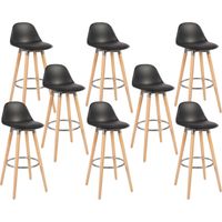 Lot de 8 tabourets noir pieds en bois naturel 39,5x44x91cm - BOX & BEYOND