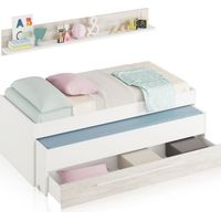 Cama Nido Elliot con cajón y estante habitación Juvenil color blanco artik y blanco velho 199x65x96 cm