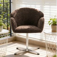 Sedia da pranzo in tessuto marrone con struttura in metallo, girevole a 360°, imbottita, 64x64x78 cm