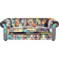Beliani – Canapé Chesterfield 3 places en tissu patchwork multicolore – Assise large en mousse – Design élégant avec accoudoirs arrondis