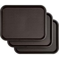 Lot de 3 Plateaux Rectangulaires En Plastique Rigide Marron Antidérapant Pour Cantine Fast-Food