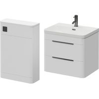 Oslo Gloss White 1150mm Wall Mounted Vanity Unit Toilet Suite with Fina Basin - 1150mm - Gunmetal Grey 300mm Finger PullWithout Jubilee Toilet Pan