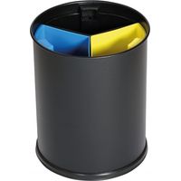 Corbeille de Tri Sélectif 13L avec 3 Compartiments Noir Jaune Bleu - Probbax