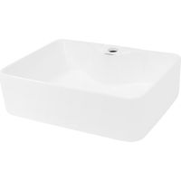ECD Germany Lavabo de Baño Ø 480 x 380 mm Lavadero de Encimera Material Cerámico Blanco Cuadrado Fregadero de Aseo Cascada Estilo Moderno y Elegante Sanitario Sobremesa Lavamanos Sin Rebosadero