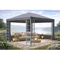 Metall Pavillon 3x4m Silver mit 2 Seitenteilen mit Fenster Garten Partyzelt Anthrazit