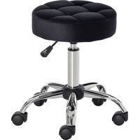 HOMCOM Salonstuhl mit Rädern Rollhocker höhenverstellbar drehbar Salon Hocker Samt-Touch Schaumstoff Chrom-Basis Schwarz 35 x 35 x 49-61 cm