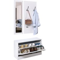 HOMCOM Conjunto de Muebles de Entrada Recibidor Pasillo Set de 3 Piezas Zapatero Espejo Perchero con 4 Ganchos para Colgar Ropa 80x27x46,5cm Blanco