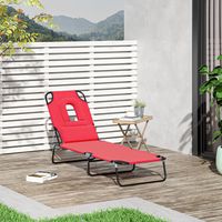 Transat inclinable 4 positions avec coussins rouges pour bronzage pliable, chaise longue 3 coussins inclus.