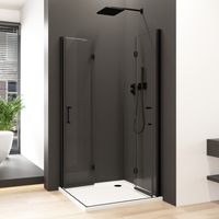 WDWRITTI Schwarz Duschkabine 80x90 cm Falttür Eckeinstieg Duschkabine Eckdusche Dusche Duschwand, 6mm NANO Sicherheitsglas, Höhe 195 cm