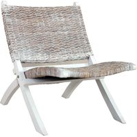Poltrona relax bassa seduta decorativa in rattan kubu naturale e mogano bianco massello FAL02003