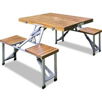 Deuba – Table de camping pliable 4 places – Aluminium et bois – Dimensions 85,5x72x66 cm – Mallette de transport incluse – Ouverture parasol