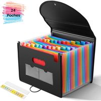 - Trieur à Soufflets Classeur Rangement Papier Chemise Trieur Plastique 24 Compartiments Avec Couvercle A4 Documents Extensible