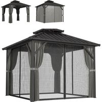 Pavillon de jardin gris foncé 3x3 m tonnelle de luxe avec toit rigide double en acier galvanisé et cadre alu