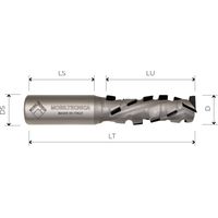 FRESA ELICOIDALE IN DIAMANTE Z2+2 CORPO IN ACCIAIO PCD H4,5 mm - MOBILTECNICA .29D22 LU 44 DS20 LT104 Z(2+2)(9 DP+1DIA) AX22° DX H4,5