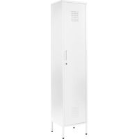 White Metal Tall 3 Shelve Locker Cabinet, 1 Door Wardrobe Storage Cupboard for Home or Office