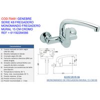 Rubinetto monocomando per lavabo a parete Genebre K8 15 cm CR61192284566