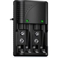 Chargeur de Piles Universel pour AA/AAA/9V, Chargeur Rapide 6802 pour Piles Rechargeables NI-MH AA/AAA ou 9V, avec Indicateur LED, Tension Mondiale.