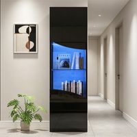 Vitrine Laquée Brillante, Armoire Haute avec Grand Rangement, Éclairage Led, Surface Concave Incurvée, Ondulée, Noir, 35 X 50 X 165 cm
