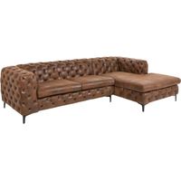 Canapé d'angle VELENA marron capitonné – Canapé baroque en microfibre avec structure en bois massif