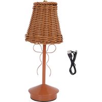 lampe de bureau-Lampe de table rechargeable sans fil en PC Rattan vintage avec 3 températures de couleur et ajustement tactile – Avec nœud pour salon et chambre (1 lampe)