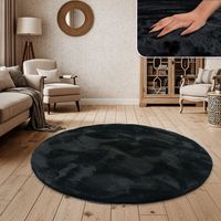 Paco Home Tappeto a pelo lungo per soggiorno in ecopelliccia ultrasoffice tinta unita in diversi colori e misure Nero, Ø 200 cm tondo