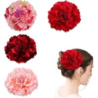 4 pièces barrettes fleurs pivoine rouge, accessoires cheveux mariage et fête, pinces décoratives 11 cm élégantes pour coiffures et tenues variées