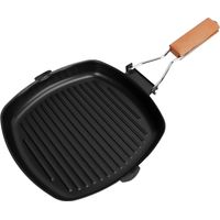 Poêle à steak pliable antiadhésive portable avec manche en bois, idéale pour cuisson, camping et repas en plein air, 24cm
