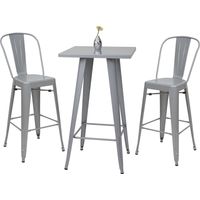 Set tavolo 2x sedie sgabelli bar design industriale HHG-866 metallo grigio
