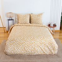 Parure de lit coton réversible 2 places imprimé léopard jaune 260x240cm - Juliette