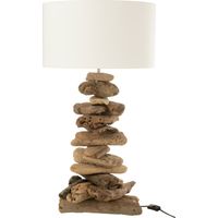 Lampe bois flotté naturel avec abat-jour blanc élégant - Bois flotté naturel et blanc doux