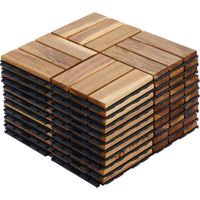 22 pièces de carrelage à motif checkerboard, de forme carrée, mesurant 12” x 12”. Carrelage en bois d’acacia jaune, utilisé pour les sols extérieurs, destinés aux terrasses, aux balcons ou aux côtés d