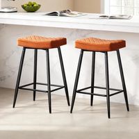 AINPECCA Bar Stools Set of 2 Velvet Orange Breakfast Dining Bar Stools Fixed Height Bar Stools Breakfast Bar, Counter, Kitchen and Home