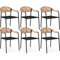 Idmarket – Lot de 6 chaises de jardin empilables – Structure en acier noir – Assise en textilène – Dossier incurvé et accoudoirs – Résistantes aux intempéries