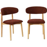 sweeek - 2er-Set Stühle aus Heveaholz naturfarben mit Chenille-Bezug Natur / Bordeaux