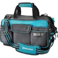 Sac à outils 43 cm – Tissu oxford 840D – 32 poches – Fond moulé étanche – Bandoulière réglable – Conception clip pour mètre ruban – Duratech