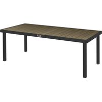 Table de jardin extérieur 190x90x74 cm avec plateau lattes et structure aluminium, terrasse, noir et bois