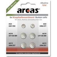 ARCAS Knopfzellen-Set, AG3, AG4, AG10, AG13, 6-teilig