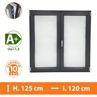 Direct Fenêtres – Fenêtre PVC 2 Vantaux Gris anthracite – H.125 x l.120 cm – Double vitrage 4/16/4 – Isolation thermique A+
