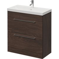 Napoli 390 Brown Oak 800mm 2 Drawer Vanity Unit with Rimini Basin - 800mm - Chrome 480mm Handle