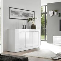 Buffet BASICO - Décor blanc laqué brillant - 3 Portes - L160 x P42 x H85,8 cm