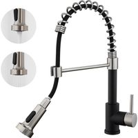Auralum Grifo de Cocina de Acero inoxidable Fregadero Grifo Extraíble, Giratorio de 360° Mezclador Monomando de Cocina para Agua Fría Y Caliente, Negro