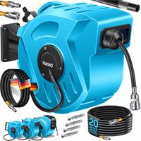 MASKO® Druckluftschlauch Aufroller automatisch 1/4 Anschluss - Schlauchtrommel Wandschlauchhalter Schlauchaufroller Druckluftschlauch-Aufroller Blau / 20m