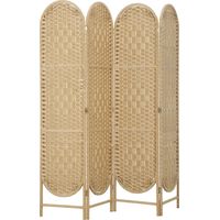 Biombo Separador de Ambientes 4 Paneles 160x170 cm con Parte Superior Arqueada Tejido a Mano Divisor Plegable Natural